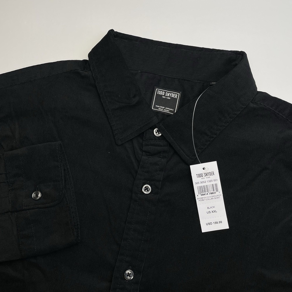 NEW Todd Snyder Corduroy Point Collar Shirt Mens XXL Black Long Sleeve Cotton